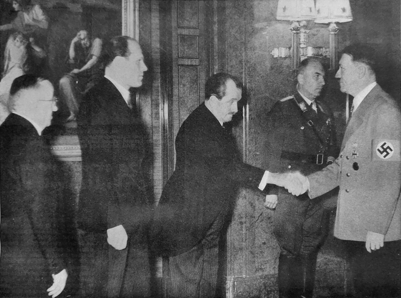 Adolf Hitler greets Ferdinand Porsche and Willy Messerschmitt on Machtergreifung day